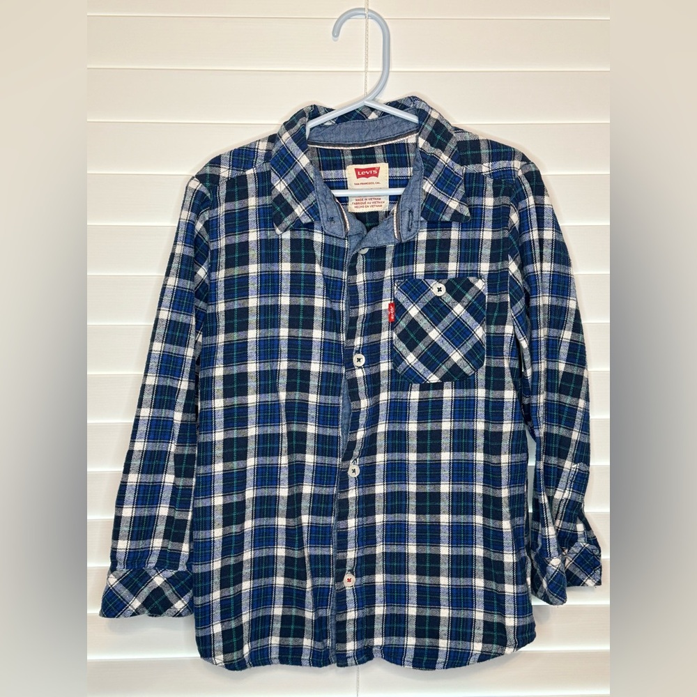 Levi's Kids Blue and White Checkered Button Down Shirt